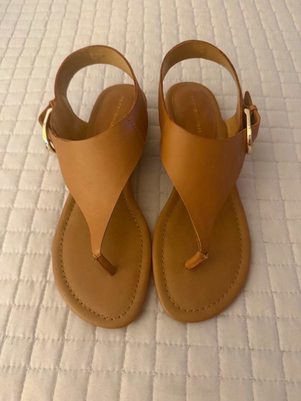 Tommy Hilfiger Tan Leather Thong Sandals Women's 8.5